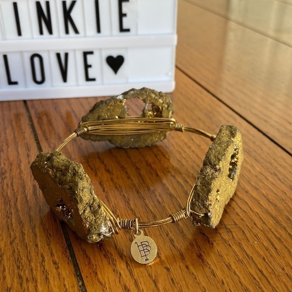 𝅺STUNNING Fools Gold- Pyrite (Raw not tumbled) Stone Bangle Bracelet. - Picture 1 of 7
